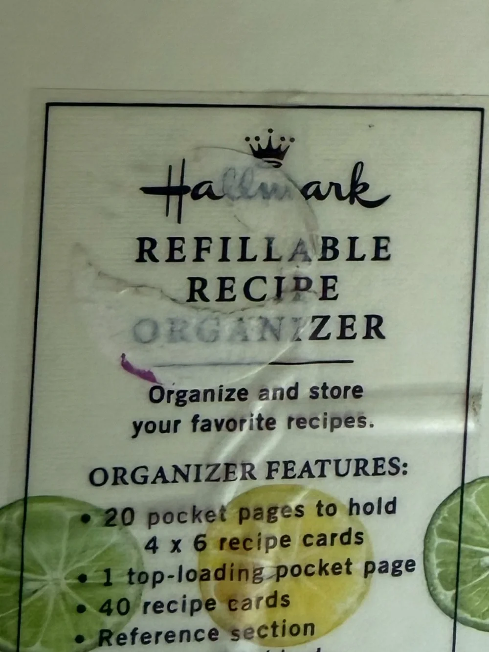 Hallmark NWOT Refillable Recipe Organizer Binder Lemon Lime Theme
